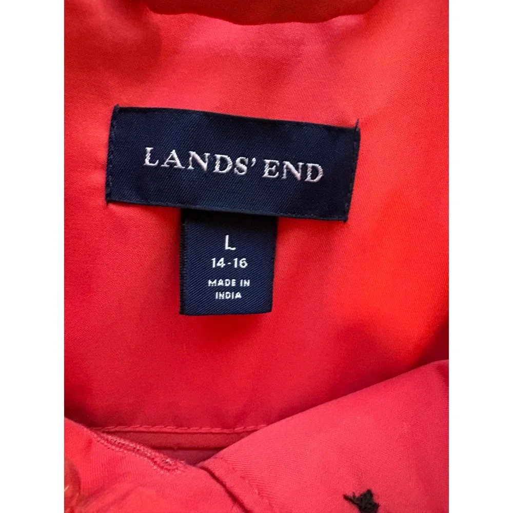 Lands End Womens Coral Pink Trench Coat Jacket Button Front L 14-16 Single